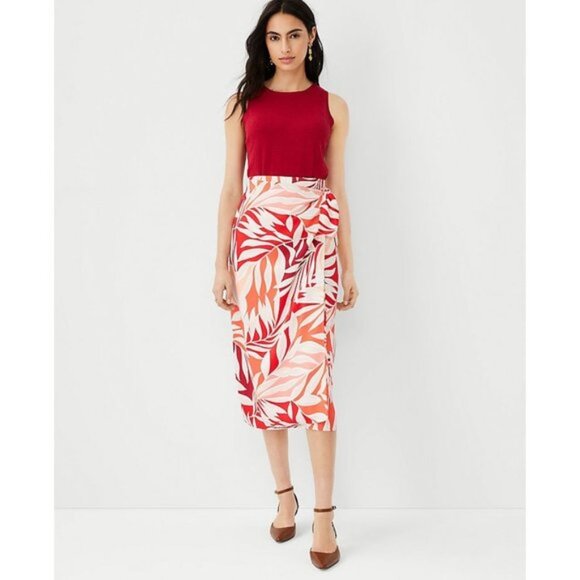 Ann Taylor Petite Tropical Sarong Wrap Midi Skirt 2P - Picture 1 of 4